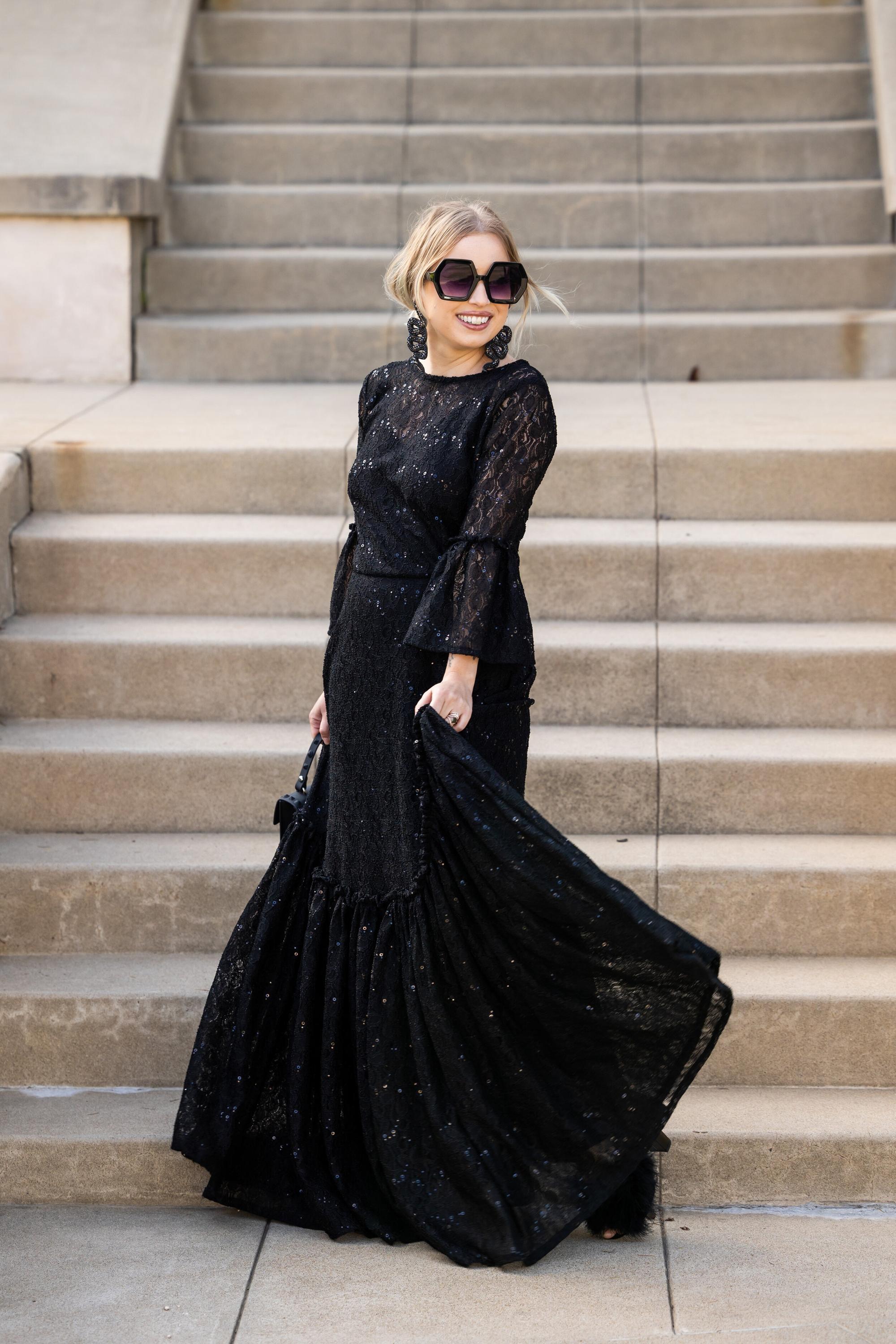 black sequin maxi dress